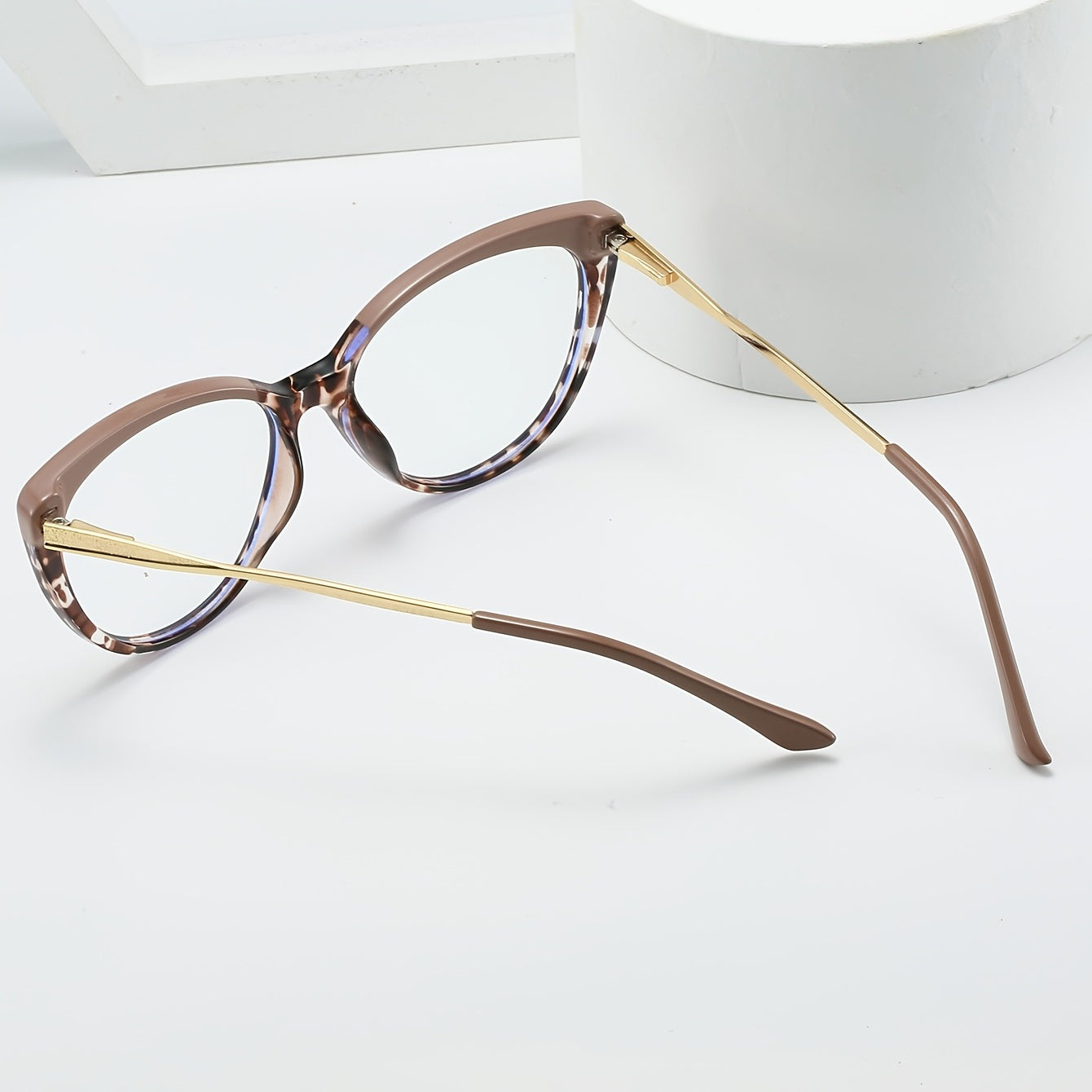 Leopard Cat Eye Retro Glasses with Metal Temple