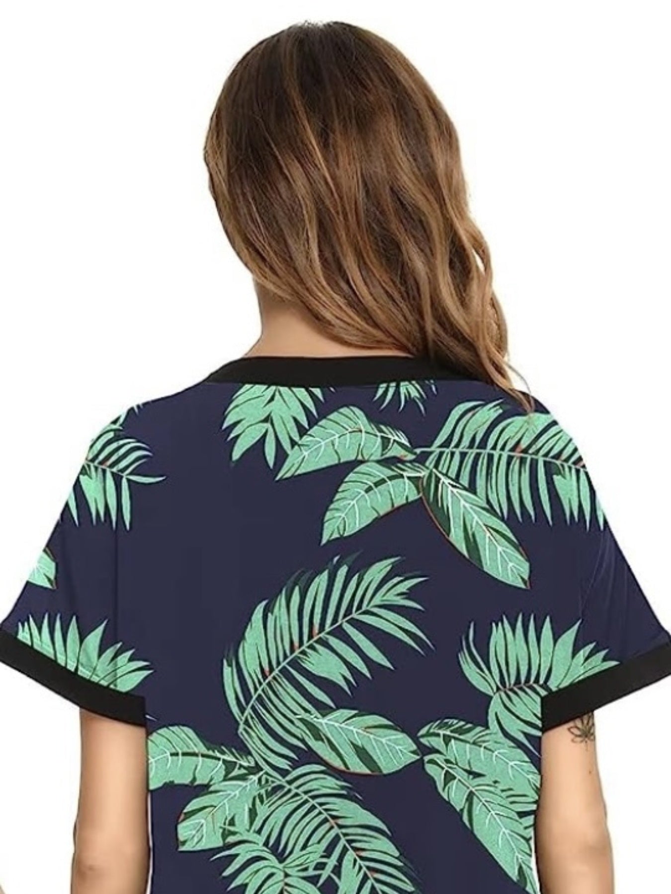 Tropical Print Short Sleeve V Neck Dress