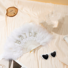Romantic Bride Accessories Feather Folding Fan Heart Shaped Glasses