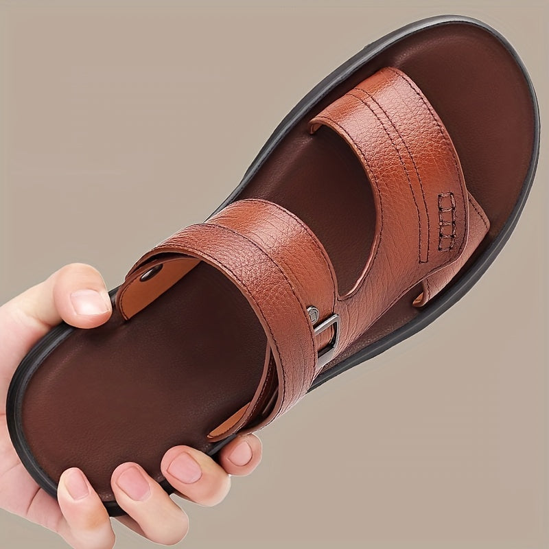 Men's Solid Open Toe Slip On Sandals Outdoor Soft Sole Beach Sandals