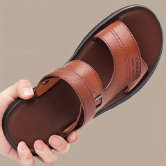 Men's Solid Open Toe Slip On Sandals Outdoor Soft Sole Beach Sandals