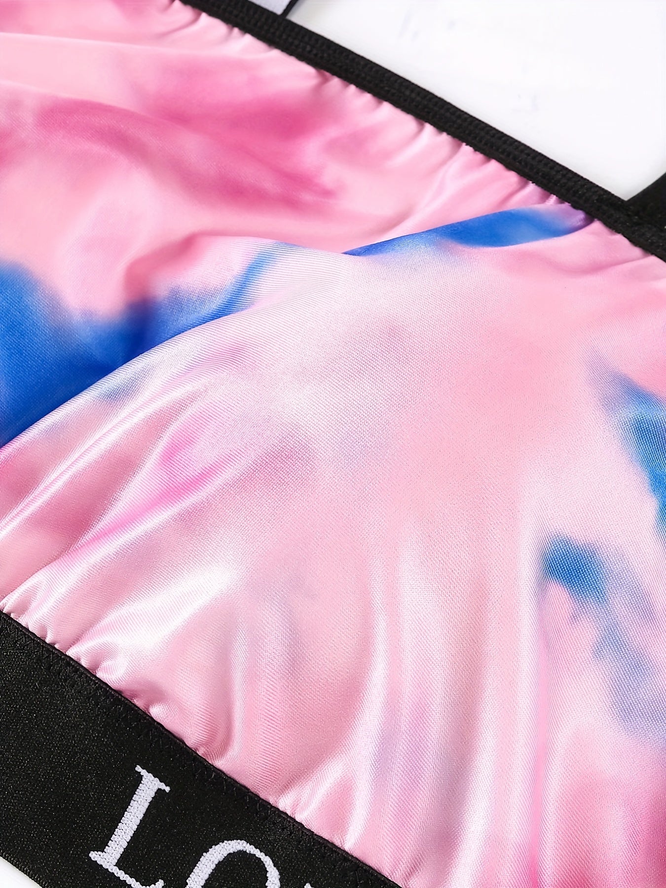 Sporty Tie Dye Letter Tape Plus Size Bra