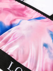 Sporty Tie Dye Letter Tape Plus Size Bra