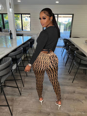 Women's Two Piece Set Crew Neck Top & Printed Pants Fall/Spring