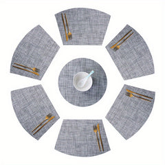 7pcs Waterproof Placemats Set of 6 Fan Shaped & 1 Round