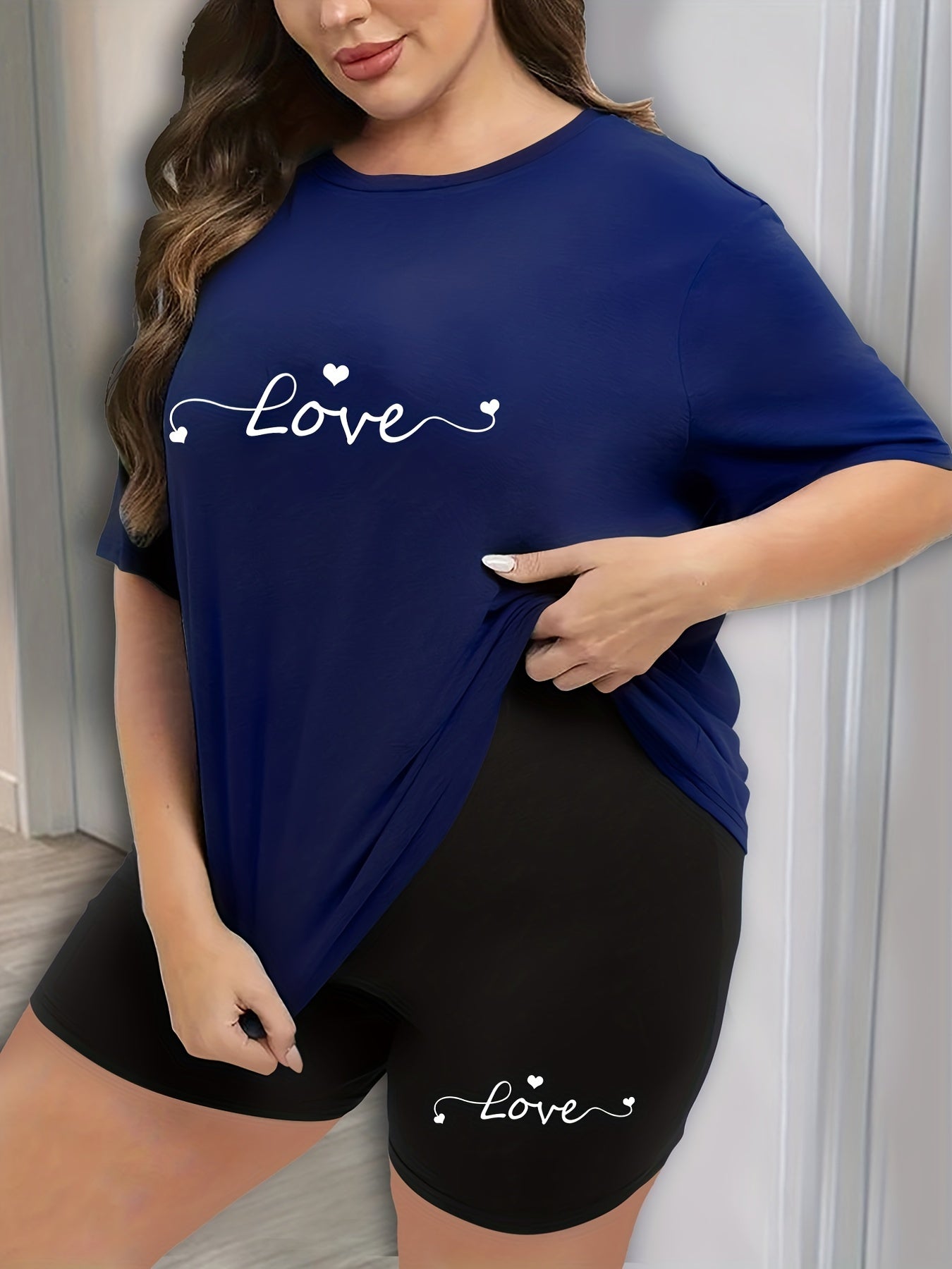 Heart & Letter Print 2 Piece Pajama Set
