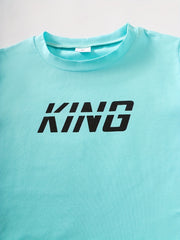 2pcs Boys Casual King Print Tee & Shorts Set Summer Outfits