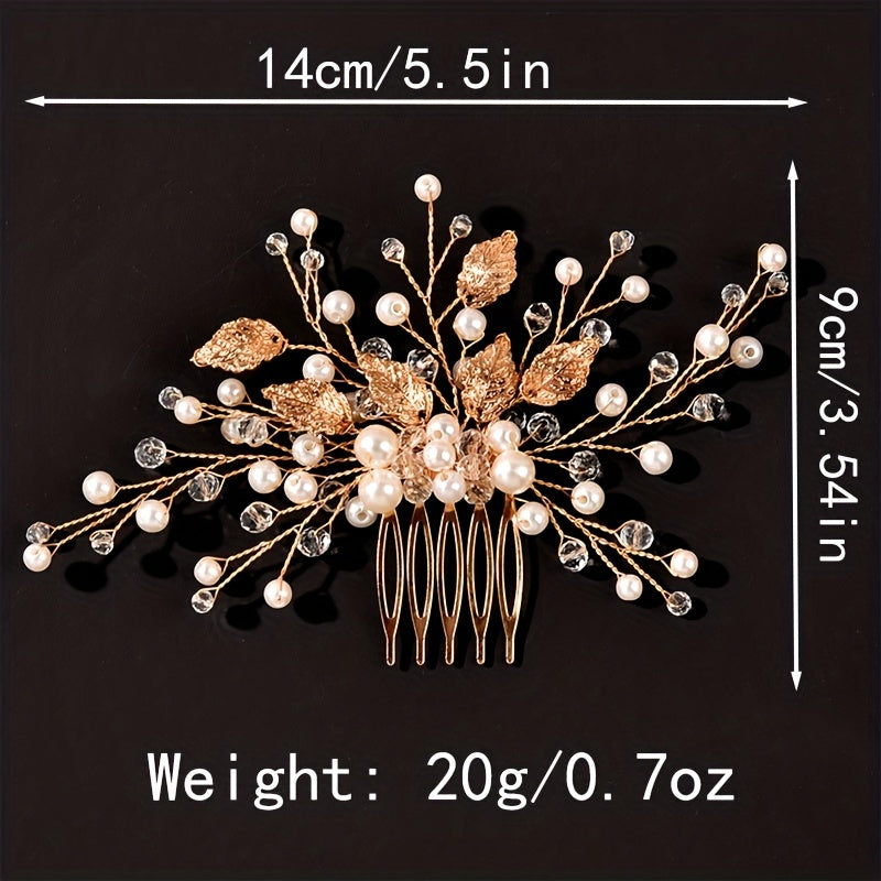 Bridal Wedding Pearl Crystal Hair Comb Silvery Leaf Shape