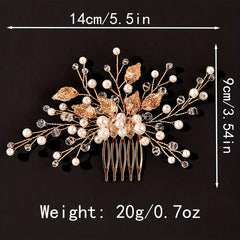 Bridal Wedding Pearl Crystal Hair Comb Silvery Leaf Shape