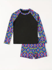 Boys Sunscreen Swimsuit Outfit Long Sleeve Top & Shorts Set