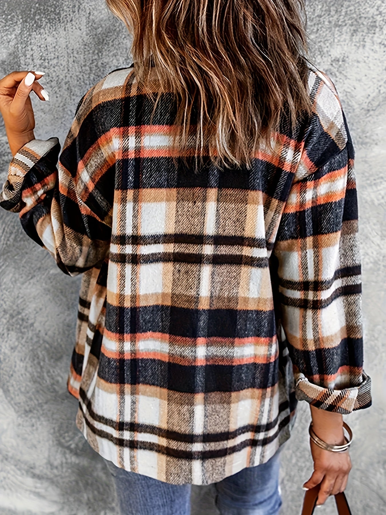 Plaid Print Button Up Long Sleeve Blouse