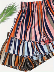 Striped Shorts 3 Pack Shirred Waist Casual Summer Women's Clothing