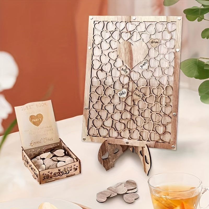 Rustic Wedding Guest Book with 100 Wood Hearts