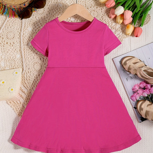 Girls Short Sleeve A-line Swing Skater Dress School Party Dress