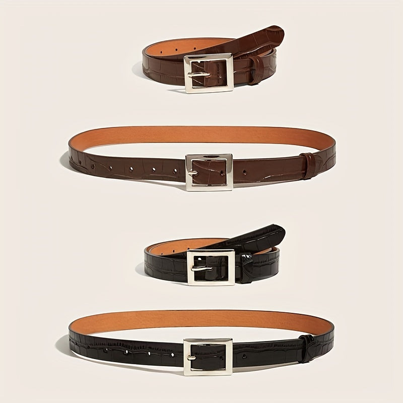 Stone Pattern PU Belt Square Pin Buckle Wide Belt for Women