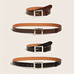 Stone Pattern PU Belt Square Pin Buckle Wide Belt for Women