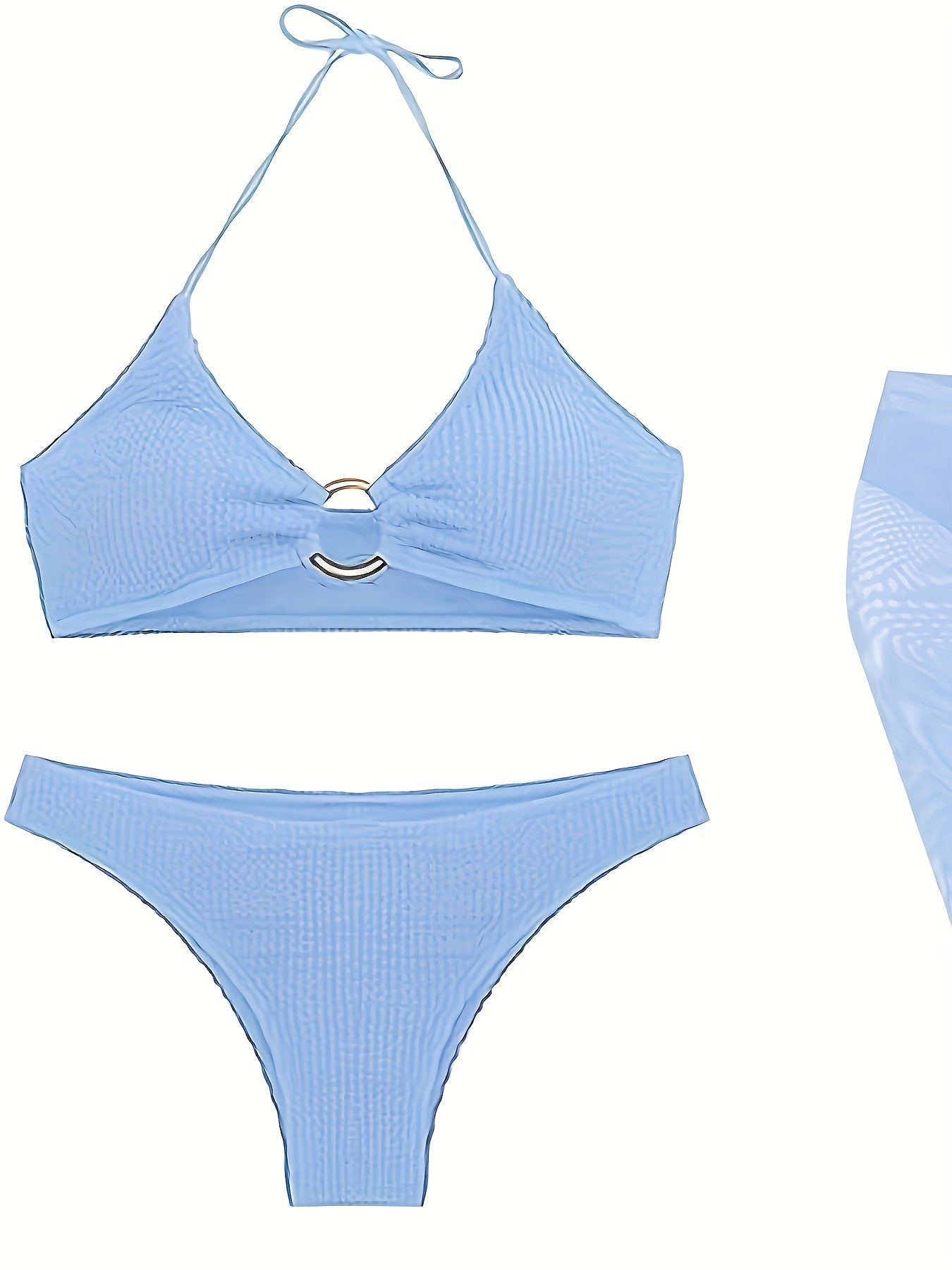 Textured Bikini Set & Lace Up Mini Skirt Swimsuit