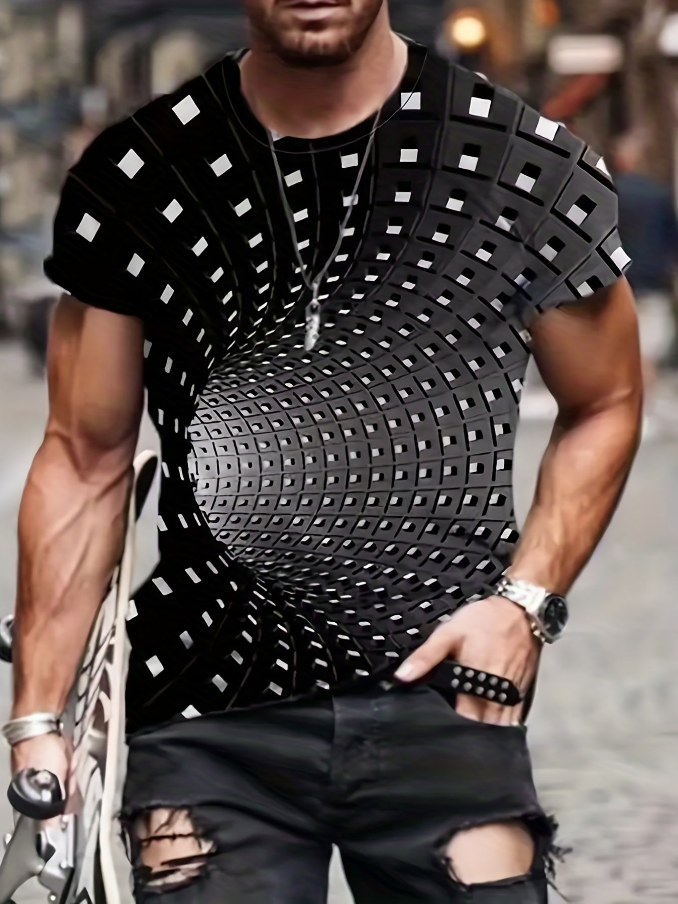 Men's 3D Pattern Graphic Active Tee Top Short Sleejson Slightly Stretch