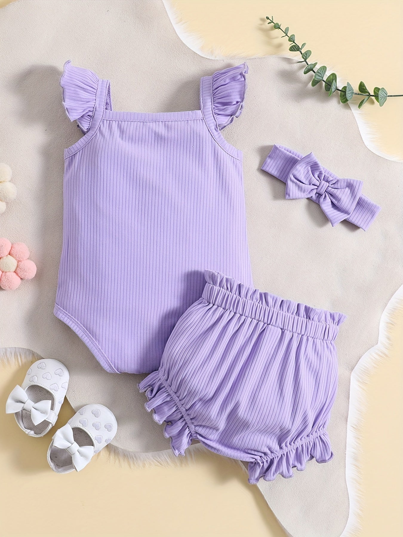 Infant Baby Girl Casual Set Flying Sleeve Romper & Ruffled Shorts Set