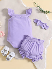 Infant Baby Girl Casual Set Flying Sleeve Romper & Ruffled Shorts Set