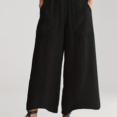 Elastic Waist Wide Leg Pants with Pockets
