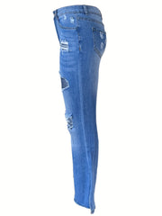 Casual Washed Split Long Pants Flared Jeans Women's Denim