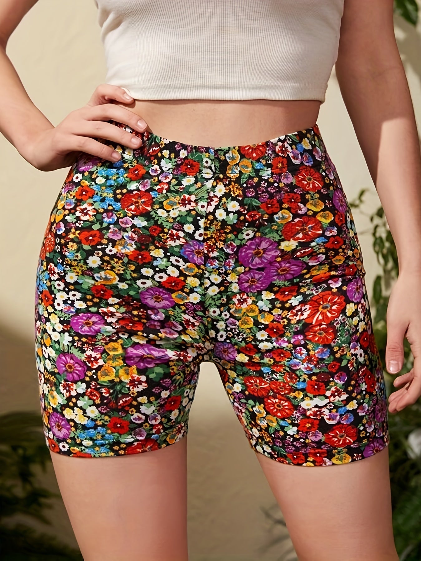 Women's High Stretch Floral Sports Shorts for Running and Workouts
