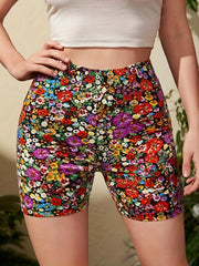 Women's High Stretch Floral Sports Shorts for Running and Workouts