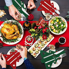 4pcs Xmas Cutlery Bag Pockets Christmas Tree Stars Snowflake Fork Spoon Holder