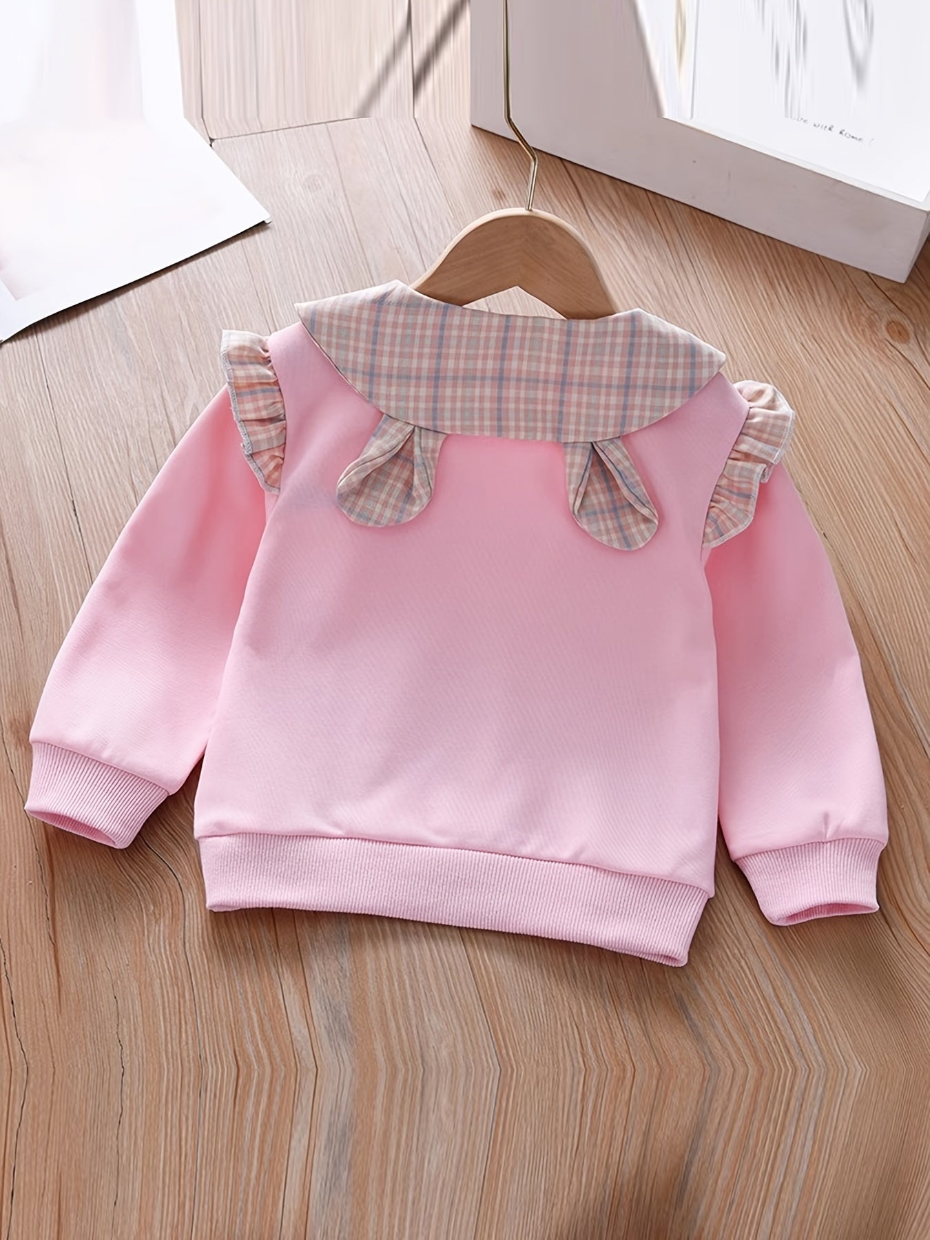 Embroidered Plaid Collar Crew Neck Sweatshirt for Girls