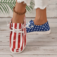 Women's Patriotic Mismatched Canvas Boat Shoes Lace Up Low Independence Shoes