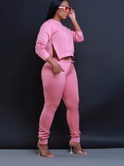Women's Plus Size Round Neck Crop Sweatshirt & Jogger Sweatpants Set