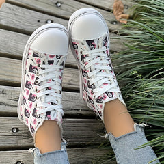 Women's Ghost Pattern Canvas Sneakers Lace Up High Top Trainers