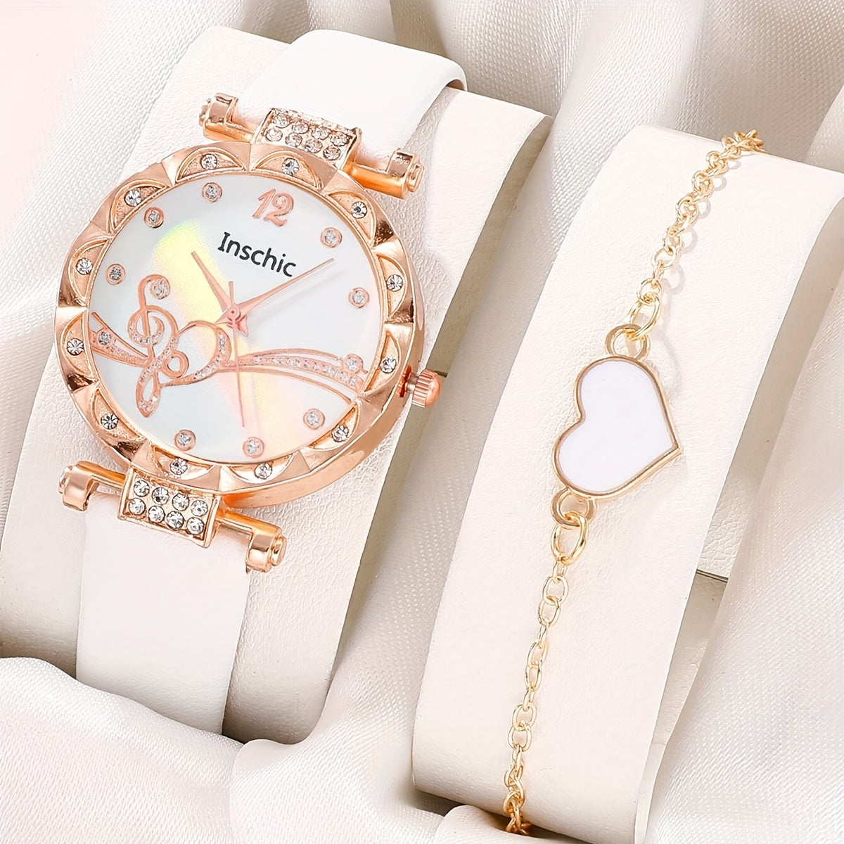 Leather Quartz Watch & Agate Bracelet Set Gift