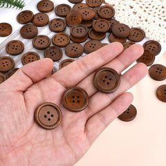 10pcs Wooden 4 Hole Round Sewing Buttons - Classic Wood Buttons for DIY Crafts