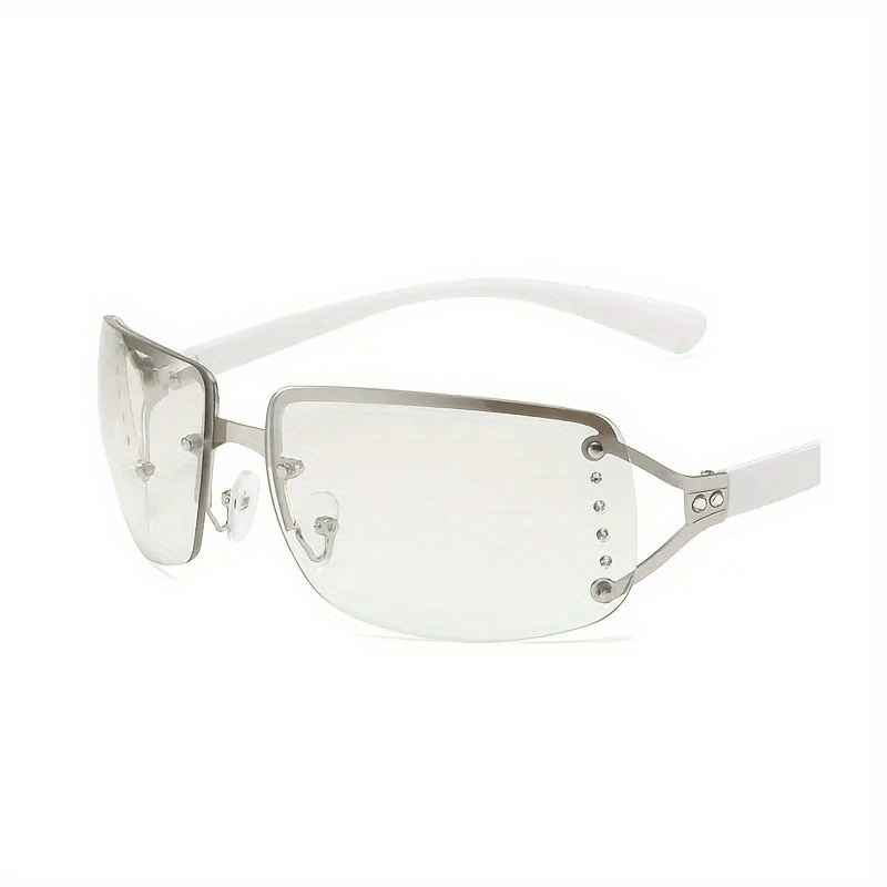 Y2K Rimless Sunglasses Rhinestone Gradient Metal Glasses UV400