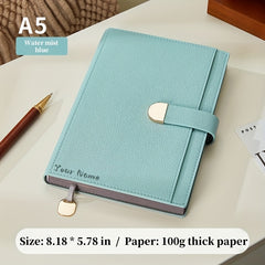 Personalized A5 Faux Leather Notebook with Golden Clasp & Name Label