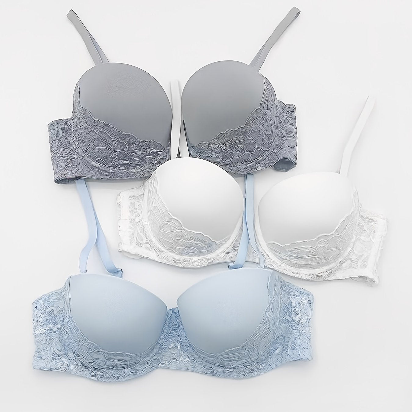 3 Pcs Lace Trim Push Up Bra Set