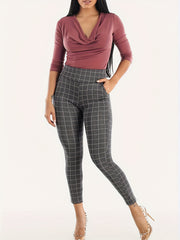 Grid Print Wideband Leggings with Pockets