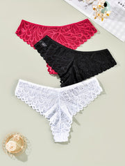 3 Pack Plus Size Lace High Stretch Briefs Set Women's Plus Solid Paisley Panties