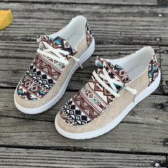 Geometric Print Flat Shoes Retro Slip On Casual Lightweight Soft Walking Shoes