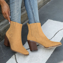 Chunky Heeled Ankle Boots Square Toe Casual Shoes