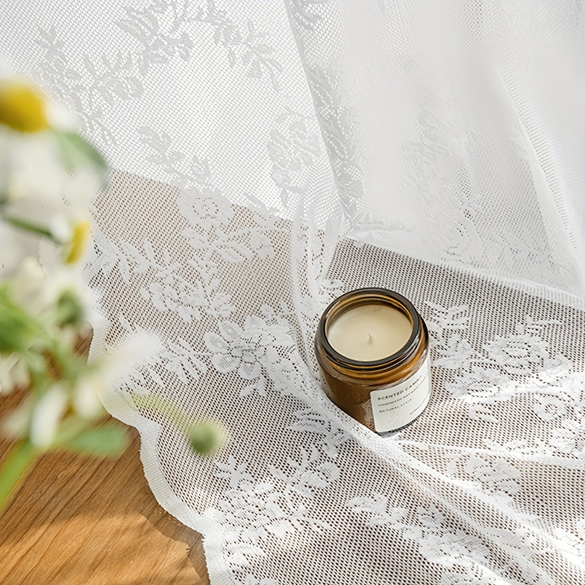 Sweet Sheer Lace Flower Curtain Rod Pocket Living Room Bedroom Decor
