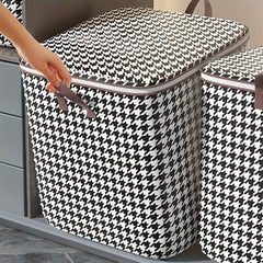 Large Capacity Houndstooth Clothes Storage Bag Dustproof Blanket Handles
