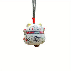 Ceramic Chinese Lucky Cat Bell Ornament for Good Luck and Fortune