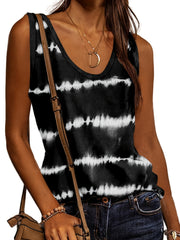 Tie Dye Striped Crew Neck Tank Top Sleeveless Casual Summer Women's Clothing