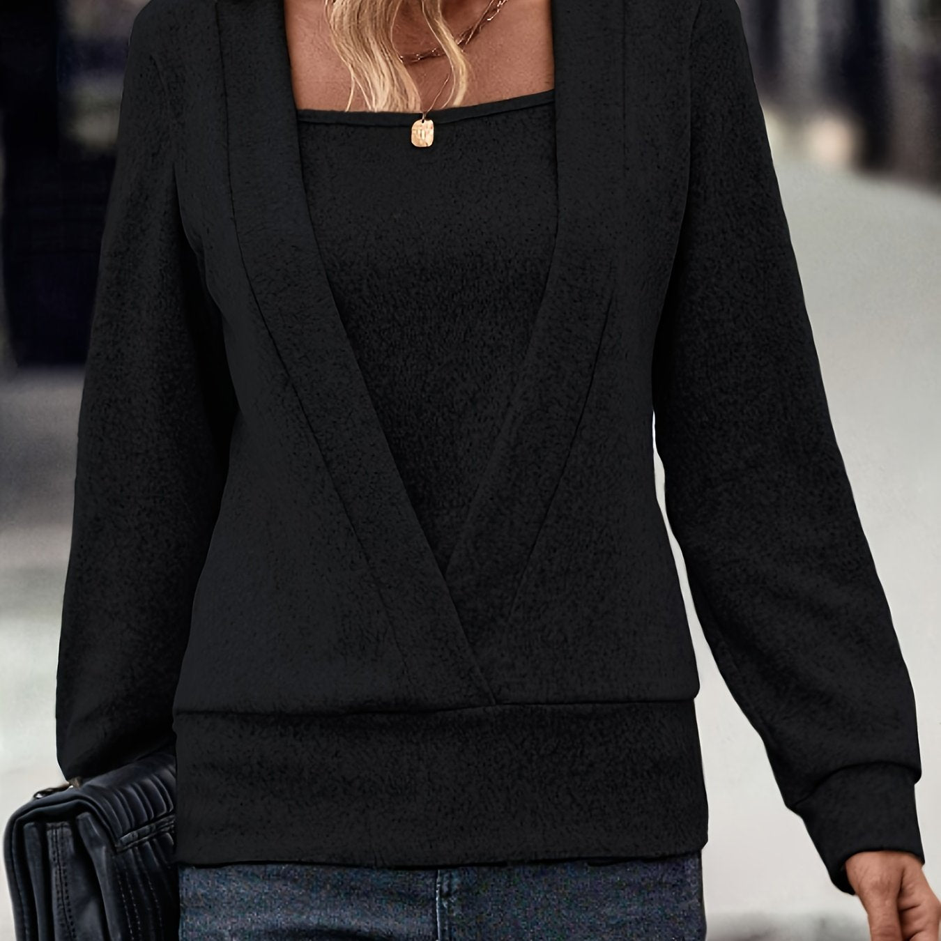 Solid Long Sleeve Knit Top for Women