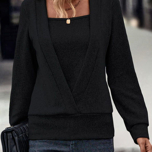 Solid Long Sleeve Knit Top for Women