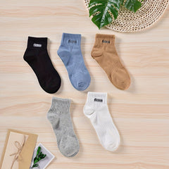 5 Pairs Men's Solid Crew Socks Comfy Cotton Casual Unisex Socks