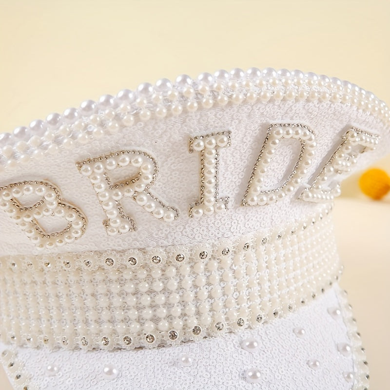 Faux Pearl Bride Captain Hat Sequin Wedding Hat for Bachelorette Party
